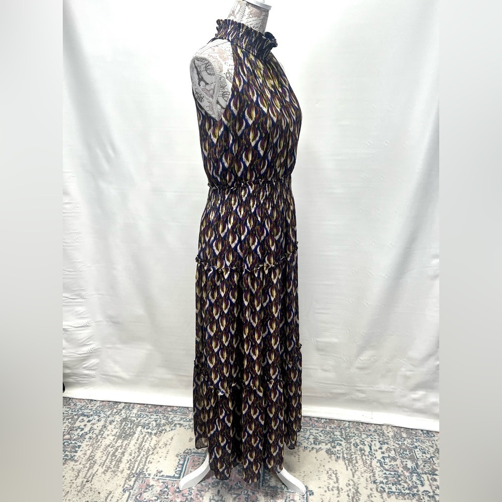 TAYLOR Navy/violet multi halter neck chiffon tiered dress size 8. - Picture 9 of 14